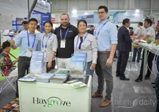 Michael Oates and Ivan Peltekov with their Haygrove team. They company both supplies Chinese growers and operates their own soft fruit farms.