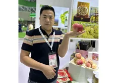 深圳市金泰华农产品有限公司的总经理刘京乐，该公司专注于经营柿子等水果。/ Jingle Liu, general manager of Shenzhen Jintaihua Agricultural Products Co., Ltd., which specializes in fruits such as persimmons.