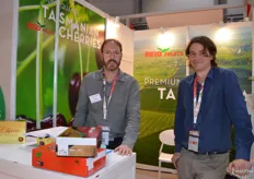 Nick Featherstone and Charles Thorne from Reid Fruits with their Tasmanian cherries.